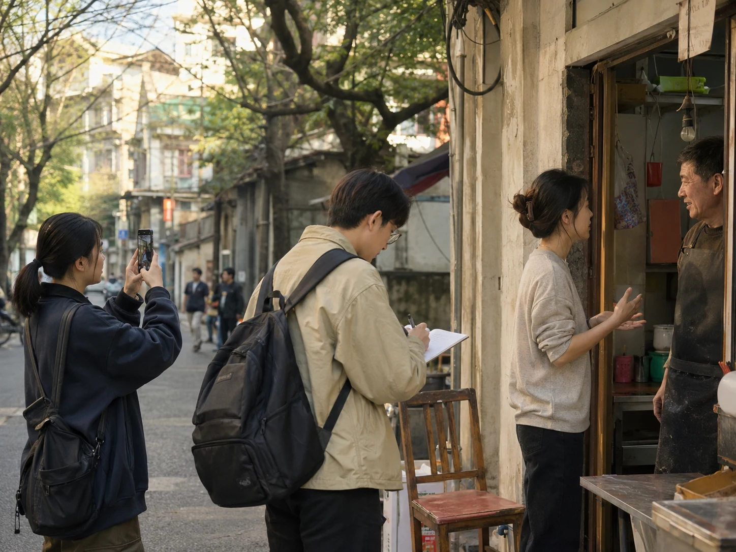 闲晃城市编辑团队在武汉街区实地踩点